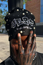 Street Style Pearl Rhinestone Letter Knitted Hat image 5