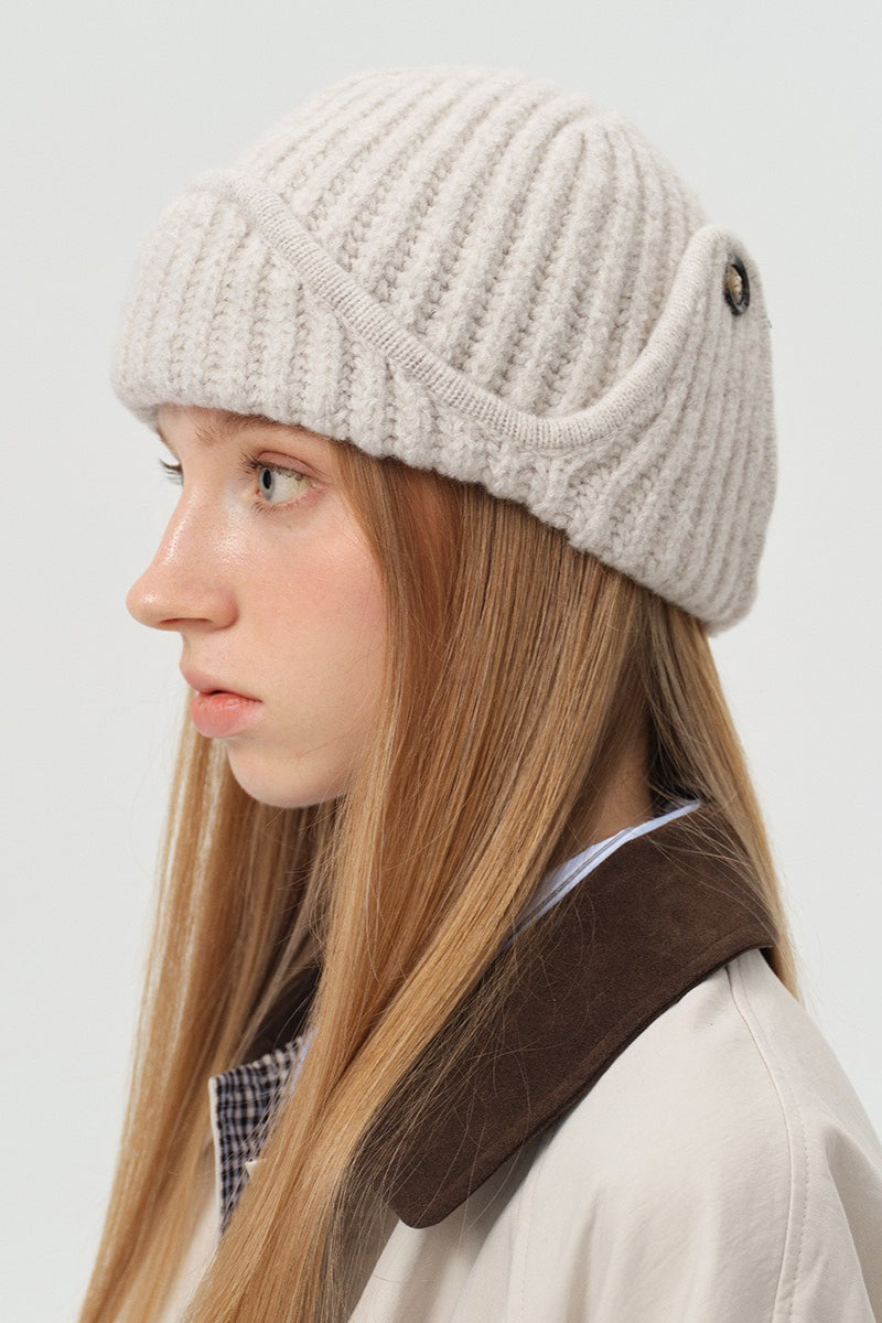 Solid Wool Blend Irregular Button Knitted Hat image 4