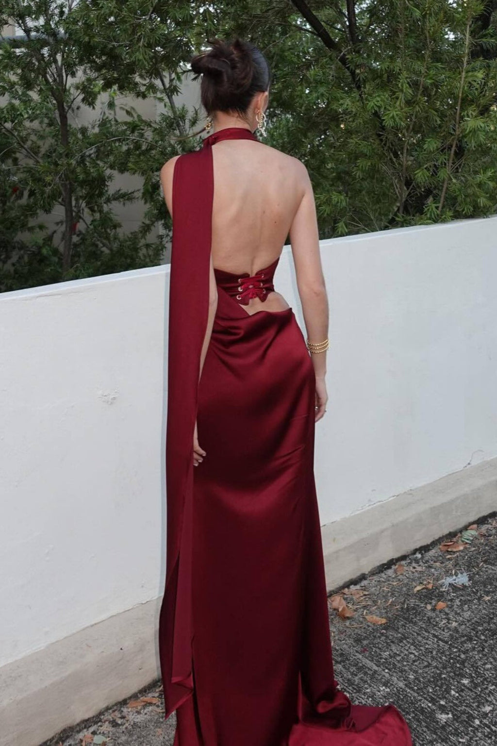 Halter Satin Elegant Solid Color Prom Dress image 2