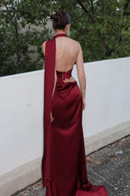 Halter Satin Elegant Solid Color Prom Dress image 2