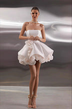Elegant Satin Bandeau Flower Ball Gown Reception Dress image 4