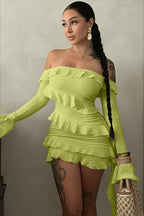 Off Shoulder Ruffle Flare Sleeve Mini Dress image 1