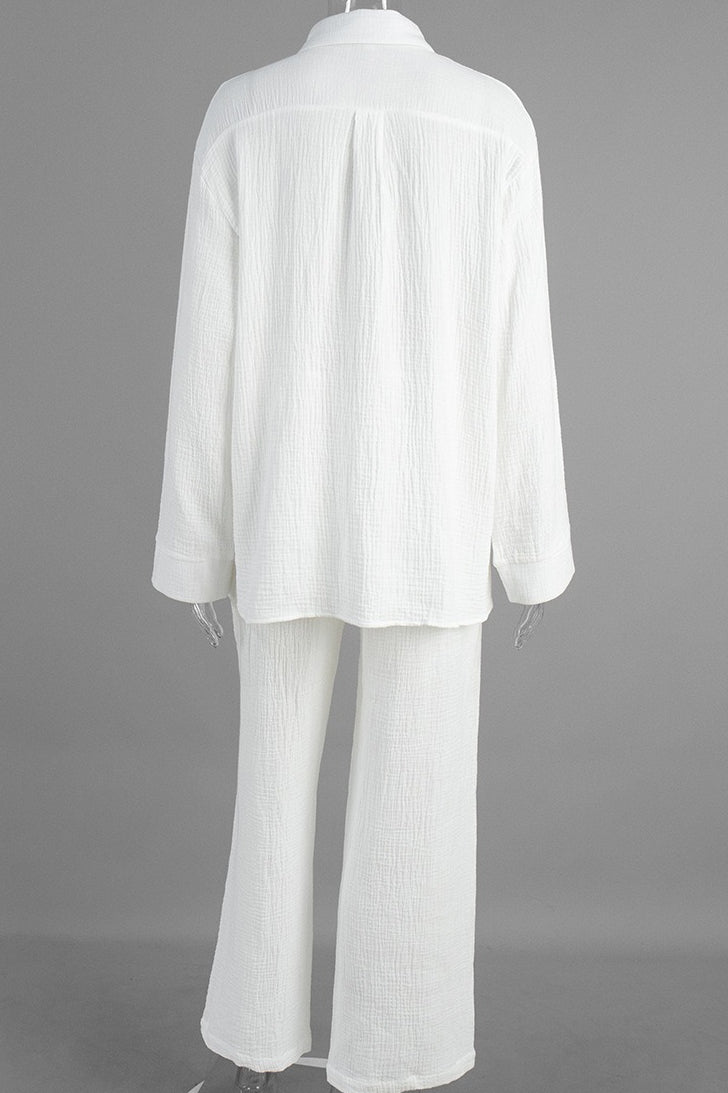 Solid Cotton Wrinkled Shirt Pants Two Piece Set image 5