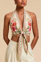 Boho Floral Backless Tie Halter Top image 6