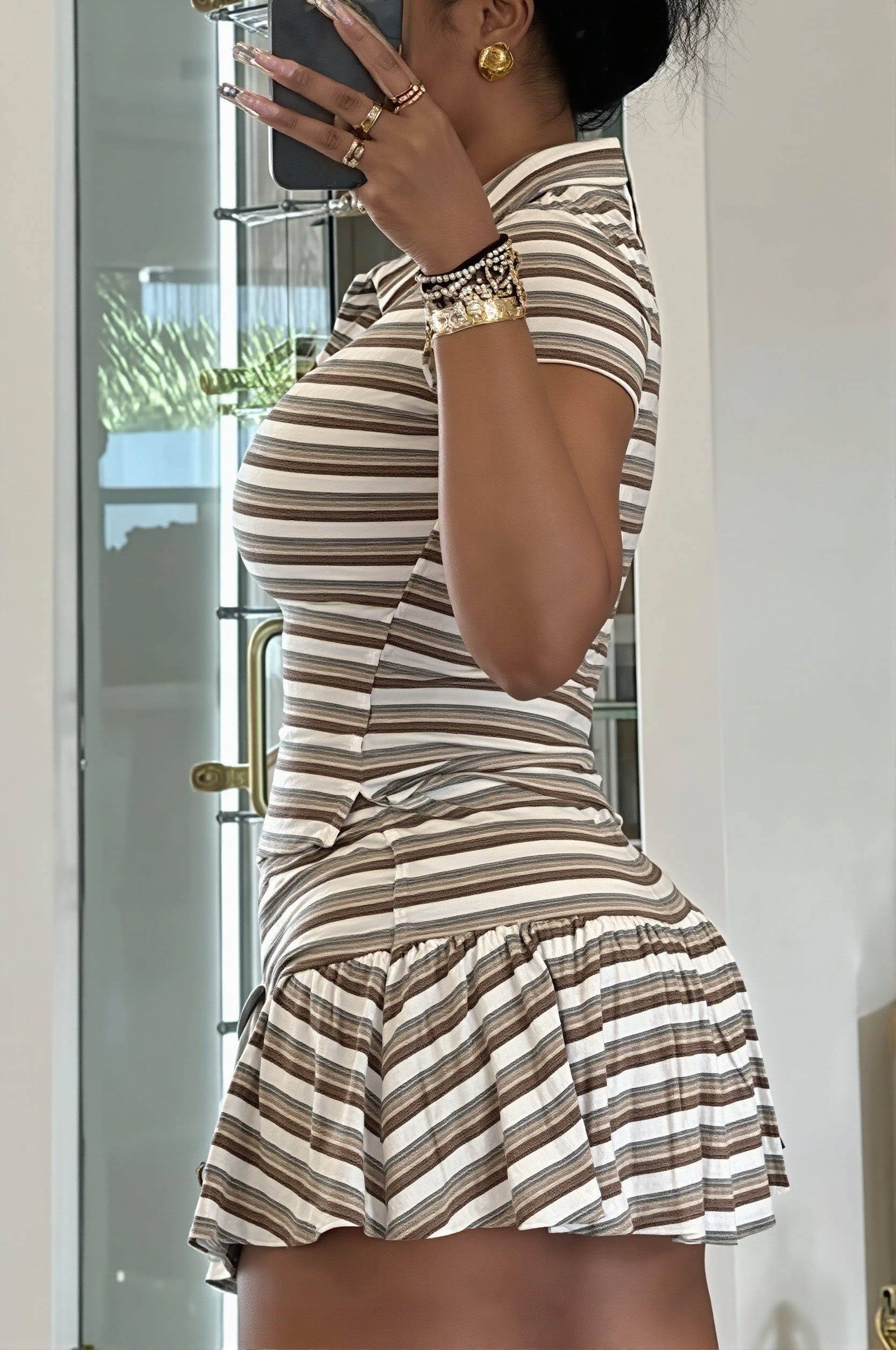 Stripe Polo Tie Waist Skirt Set image 5