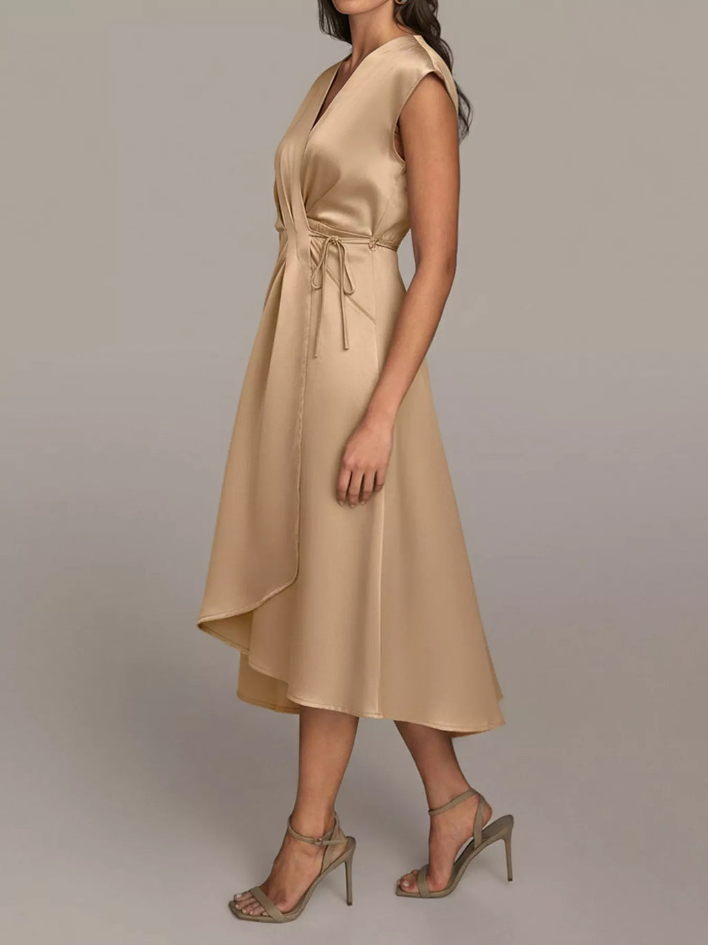 Anais Satin Dress detail view styled for Avrienne
