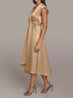 Anais Satin Dress detail view styled for Avrienne