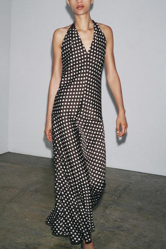 Polka Dot Halter Neck Maxi Dress image 1