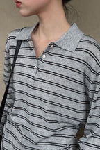 Soft Wool Striped Polo Collar Long Sleeve Long Sleeve Tee image 4