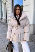 Oversized Solid Color Belted Puffer Jacket image 1