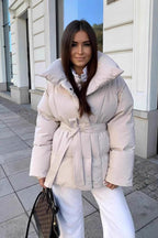 Oversized Solid Color Belted Puffer Jacket image 1