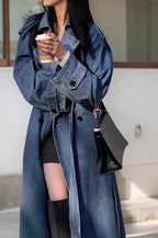 Washed Denim Lazy-Chic Long Overcoat image 1