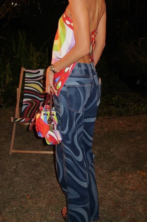 Ripple Print Casual Straight Jeans image 3