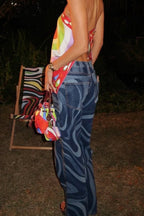 Ripple Print Casual Straight Jeans image 3