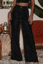 Suede Relaxed Button Straight Wide Leg Pants image 6