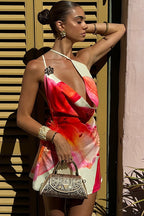 Sexy Printed Cowl Neck One Shoulder Mini Dress image 8