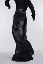 Wide Leg PU Leather Patchwork Jeans image 11
