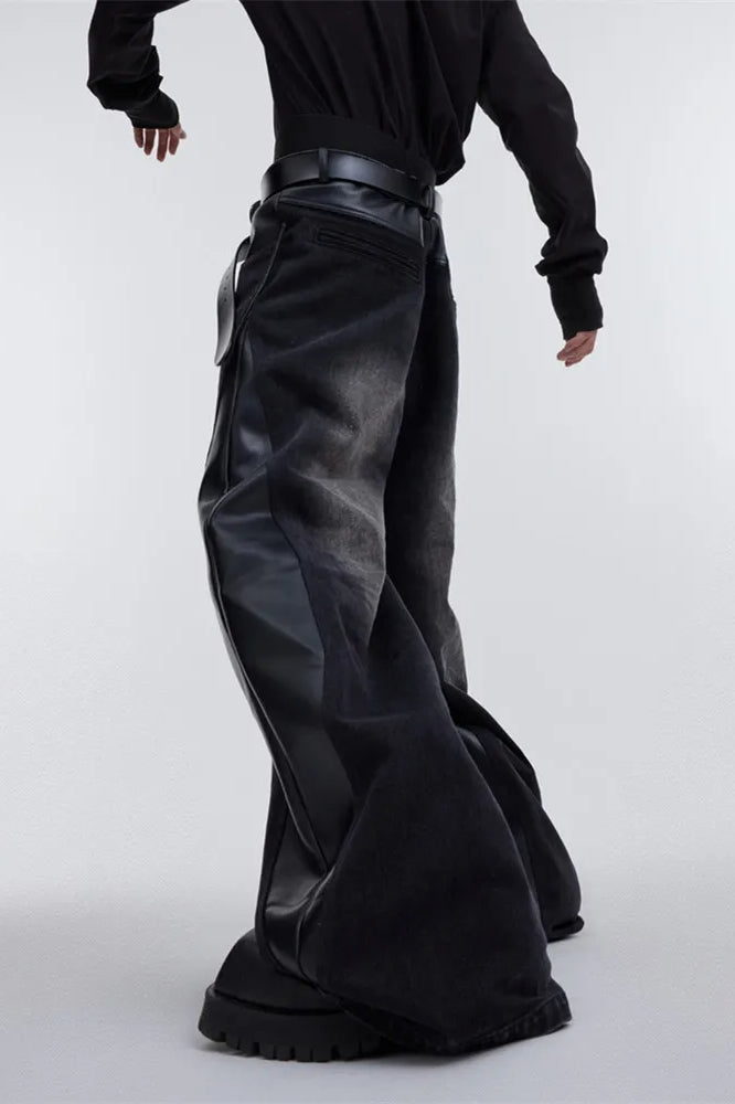 Wide Leg PU Leather Patchwork Jeans image 11