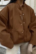 Stand Collar Melange Brown Wool Coat image 4
