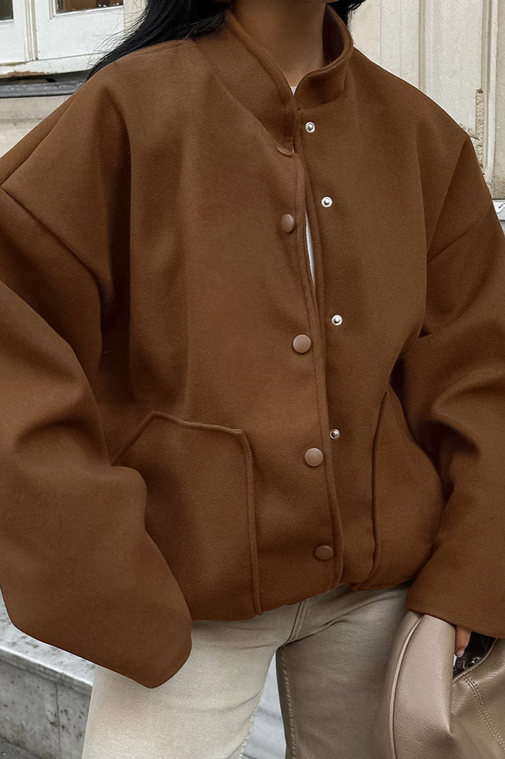 Stand Collar Melange Brown Wool Coat image 4