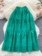 Soleil Eyelet Skirt detail view styled for Avrienne