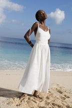 Cotton V Neck Spaghetti Strap Elegant Tie Backless Midi Dress image 6