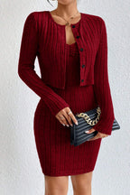 Elegant Solid Slim Crop Cardigan Dress Two Piece Set image 2