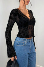 Lace Paneled Leopard Print Ruffled Cardigan Blouse image 5
