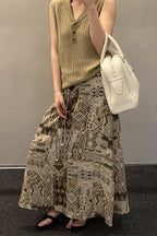 Vintage Print Beaded Belt A Line Maxi Skirt image 4