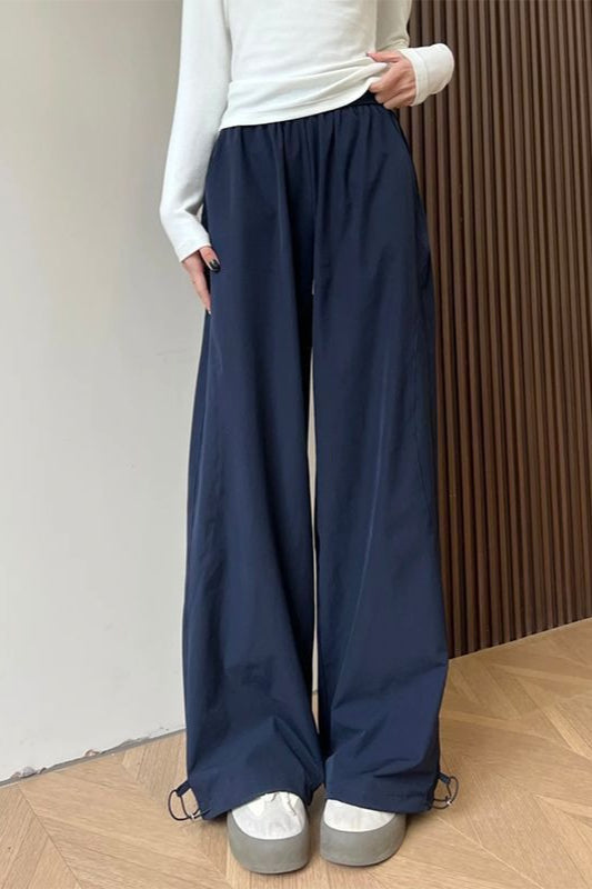 Solid Elastic Wide-Leg Sporty Pants image 1