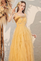 Yellow Spaghetti Strap Mini Formal Dress image 2
