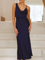 Willa Satin Dress detail view styled for Avrienne
