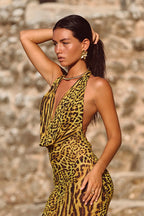 Slim Fit Leopard Cowl Backless Maxi Dress image 2