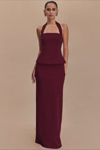 Solid Halter Backless Maxi Formal Dress image 12