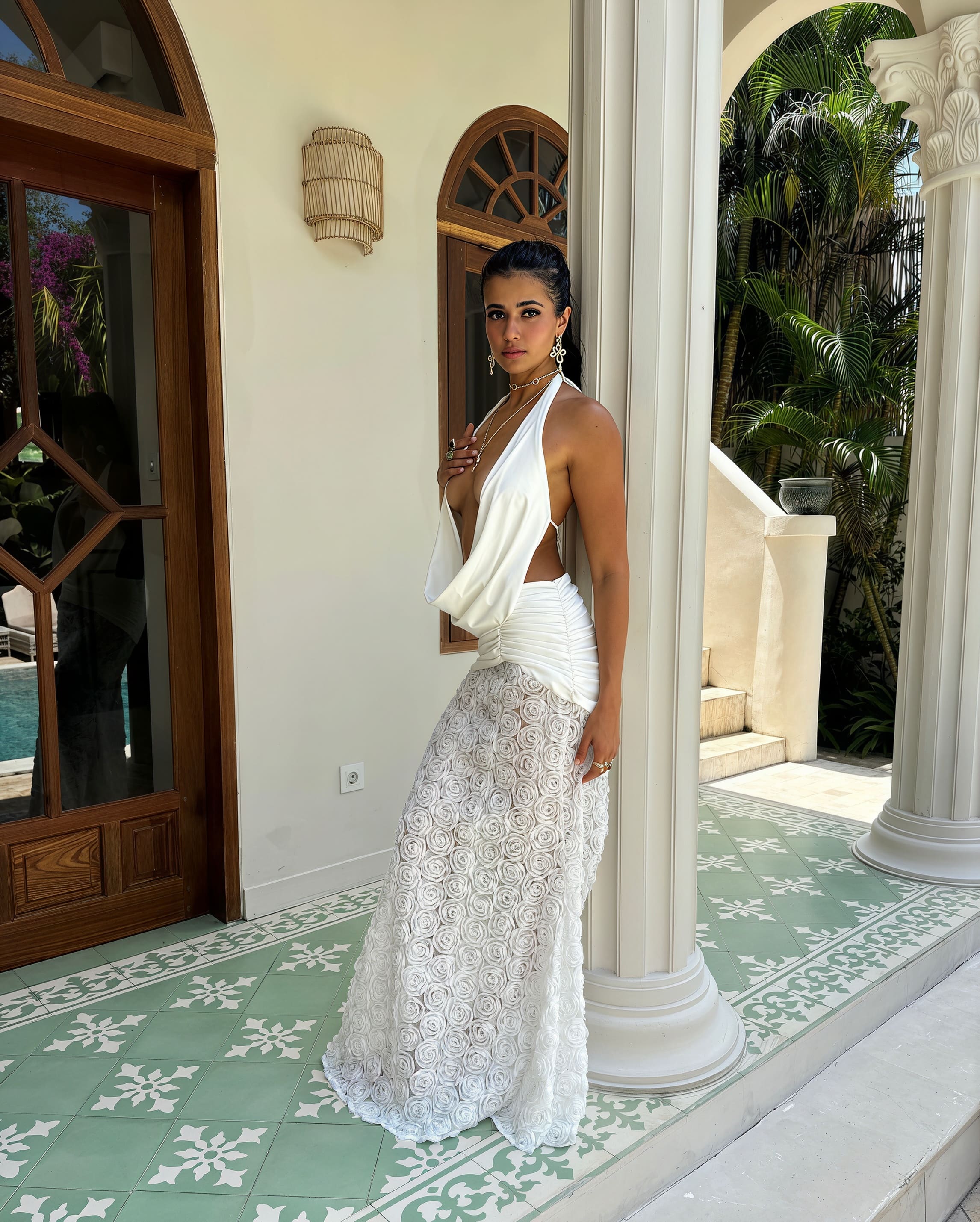 Sexy 3D Floral Spaghetti Strap Open Back Maxi  Vacation Dress image 4