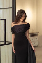 Chic Satin Draped Neck Sheath Formal Dress image 3