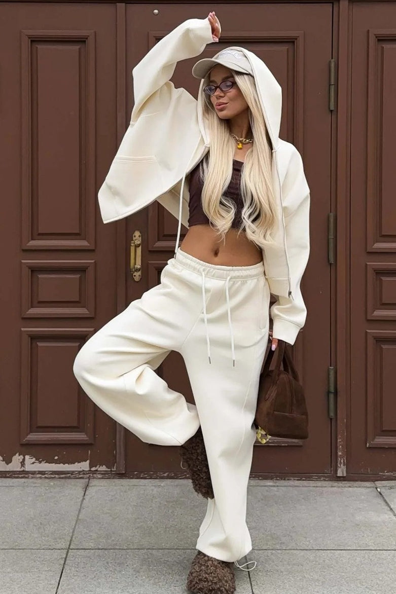 Zipper Hoodie Long Sleeve Wide Leg Pants Two Piece Set image 9