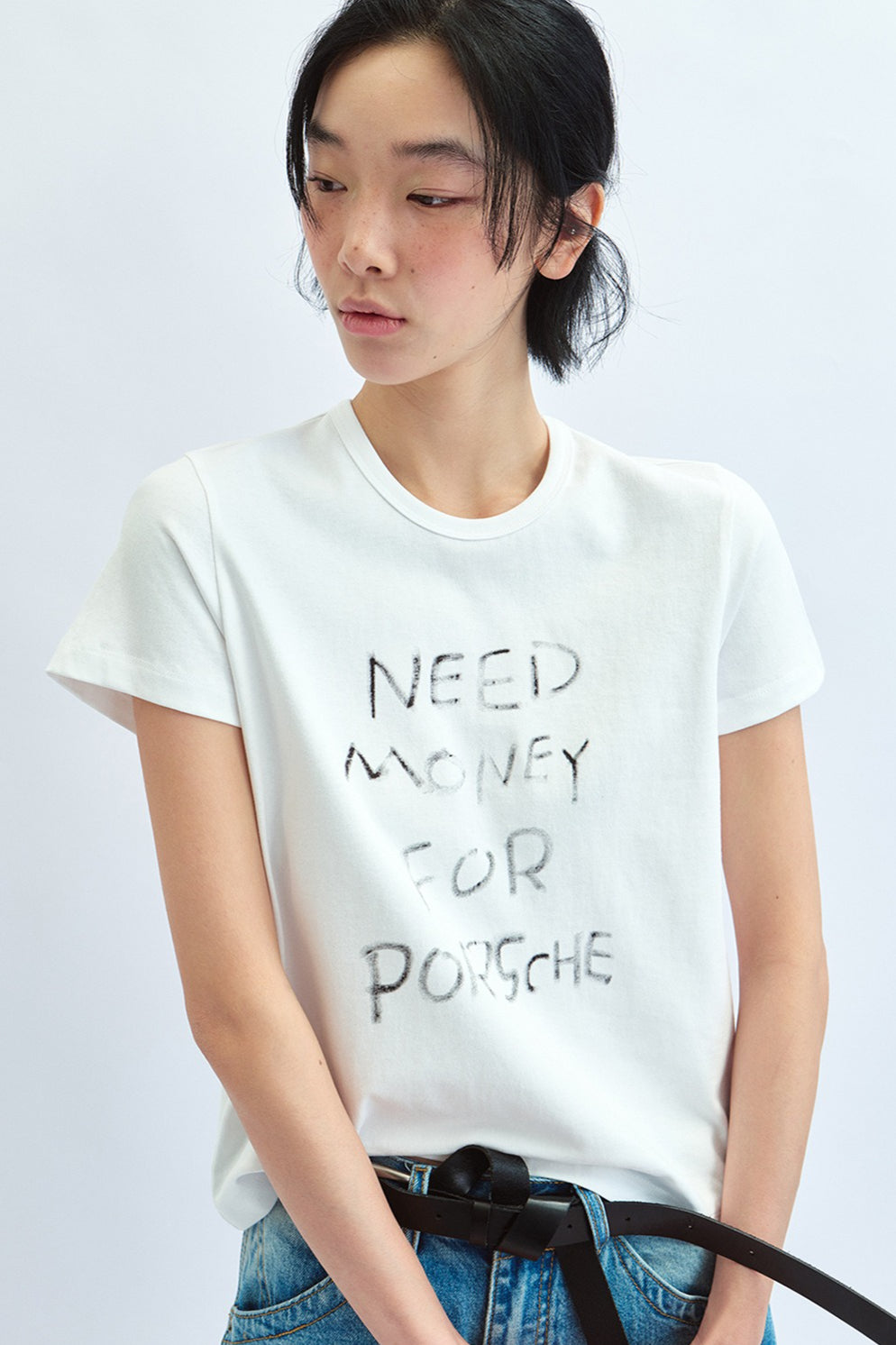 Letter Print Crew Neck Fitted T‑shirt image 1