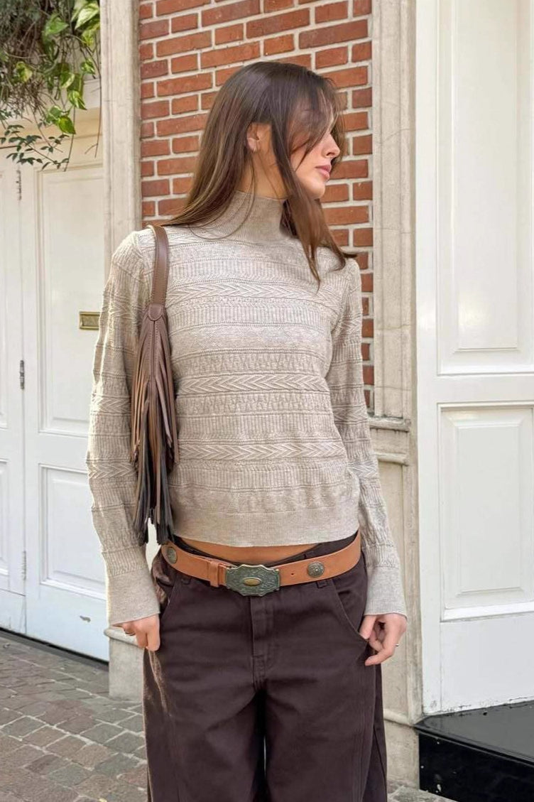 Cable Knit Round Neck Knit Top image 7