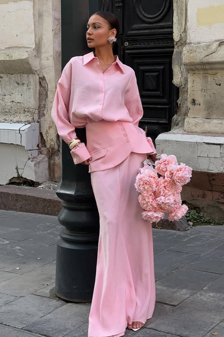 Elegant Creative Street Style Solid Long Sleeve Shirtdress Two Piece Set image 3