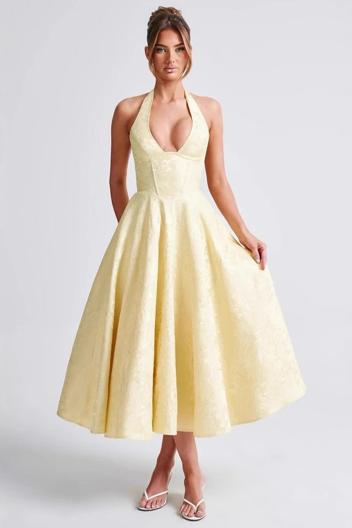 Jacquard Halter V-Neck Party Dress image 6