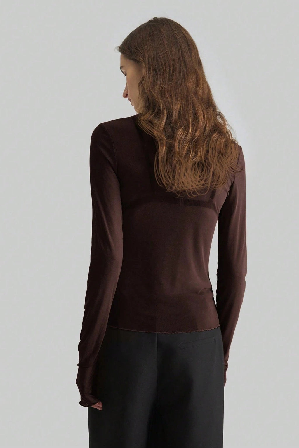 Stand Collar Solid Mesh Slim Fit Long Sleeve Tee image 9