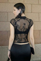Hollow Out Stand Collar Sheer Lace Blouse image 5