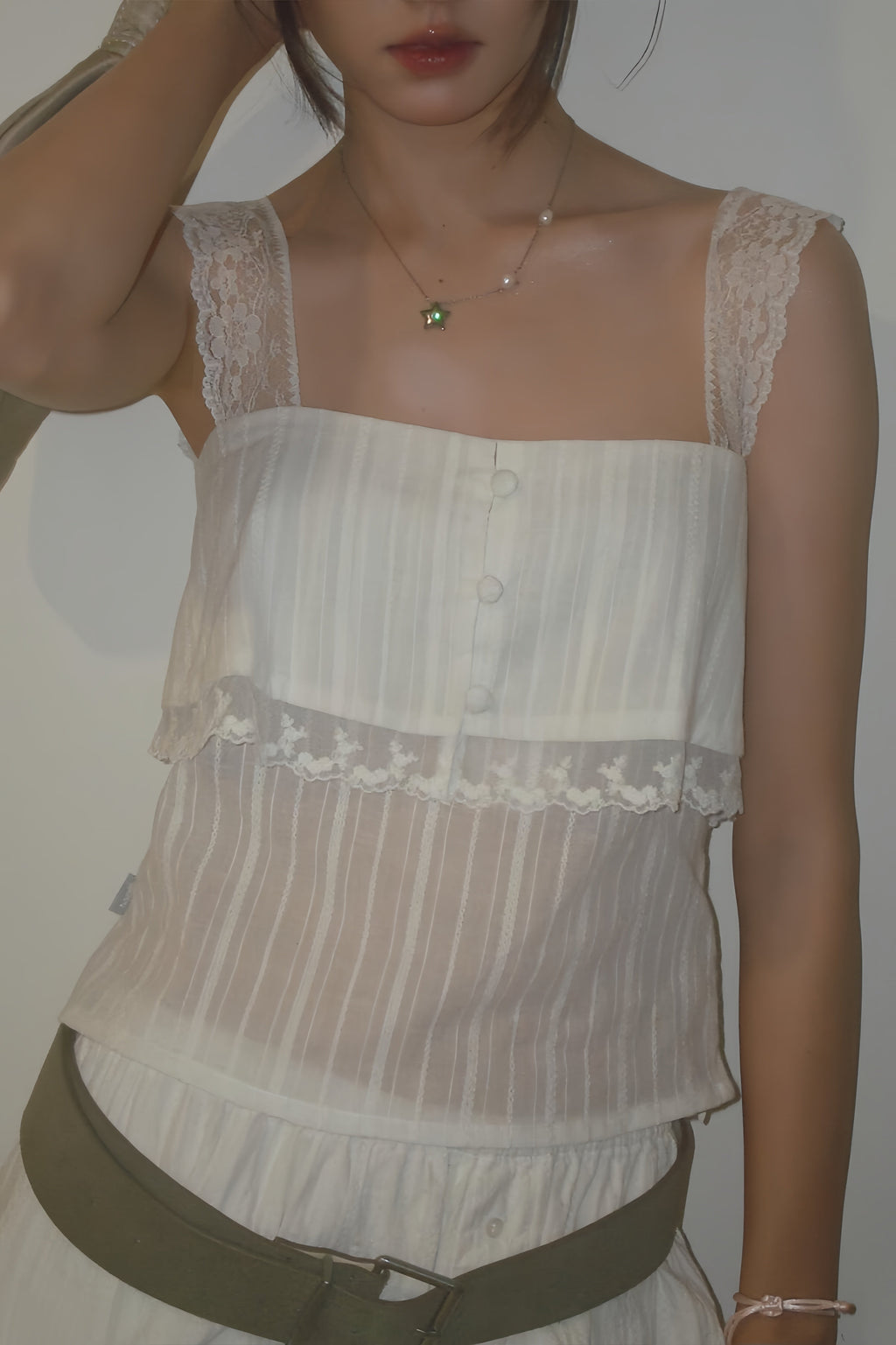 Sheer Square Neck Slim Crop Tank Top image 1