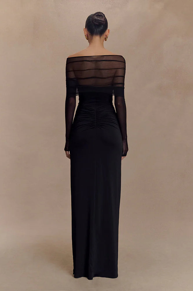 Sheer Mesh Cutout Off Shoulder Patchwork Maxi Dress image 8