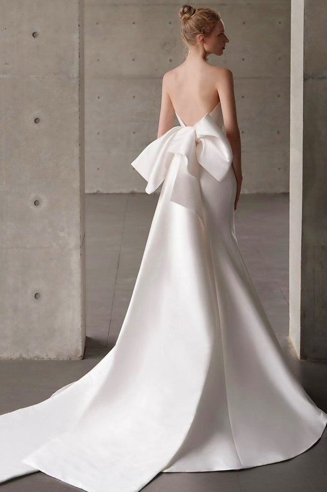 Satin Bandeau Train Bow Wedding Dress image 4