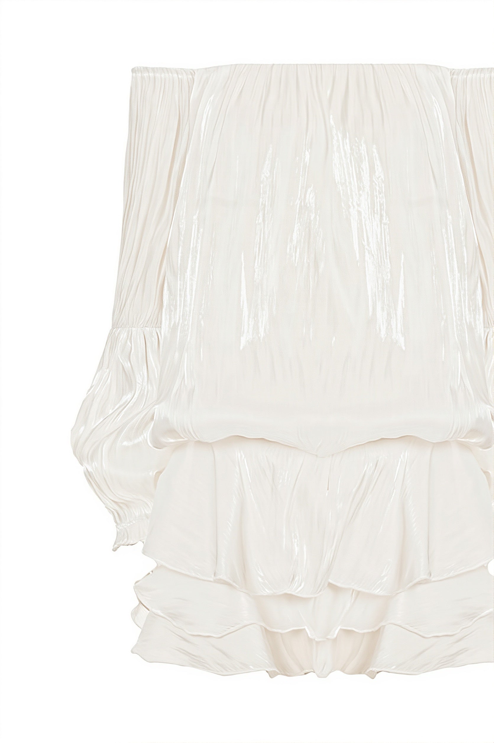 Off Shoulder Ruffle Shiny Fabric Mini Dress image 9