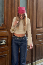 Solid Slim Fit Ruched Crew Neck Long Sleeve Tee image 3