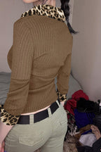 Leopard V Neck Knit Blouse image 5