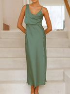 Willa Satin Dress detail view styled for Avrienne